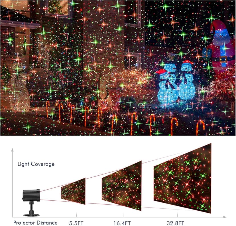 Christmas Projector Lights Outdoor, LED Waterproof Projector Lights, 3 Modes with Remote Control Outdoor Christmas Projector for Christmas Decorations Outdoor Yard Holiday Party, HT-LL-02