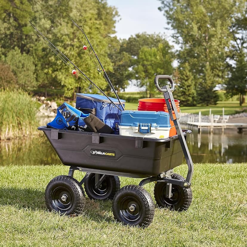 Gorilla Carts Heavy Duty Poly Utility Dump Wagon Garden Cart w/Pneumatic Tires, 6 Cu Ft - 1200 lb Capacity Outdoor Wheelbarrow for Yard, Landscaping & Gardening, Lawn Tractor or ATV Towable