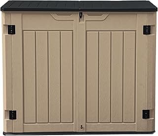 DWVO 35 Cuft Outdoor Horizontal Storage, Waterproof Resin Storage Shed with Floor and Multiple Accesses for Garden Tools, Easy Assembly, Brown (No Shelf Included)