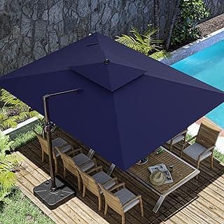 10x13FT Cantilever Outdoor Patio Umbrellas, Double Top Large Rectangle Umbrella, Heavy Duty 360° Rotation Offset Outdoor Sun Shade Umbrella for Garden Deck Pool Backyard, Navy Blue