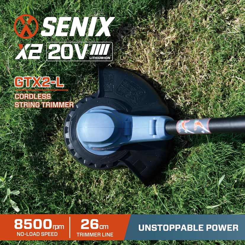 SENIX X2 20 Volt Max* Cordless Grass String Trimmer and Edger Lawn Tool, Detachable Split Shaft, 10-Inch Max Cutting Width, Includes 2.0 Ah Battery and 2A Charger (GTX2-L)