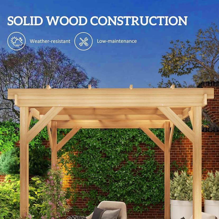 Outsunny 6.6' x 6.6' Outdoor Pergola with Stable Structure and Concrete Anchors, Wood Gazebo Grape Trellis for Climbing Plant Support, Garden, Patio, Backyard, Deck, Dark Brown