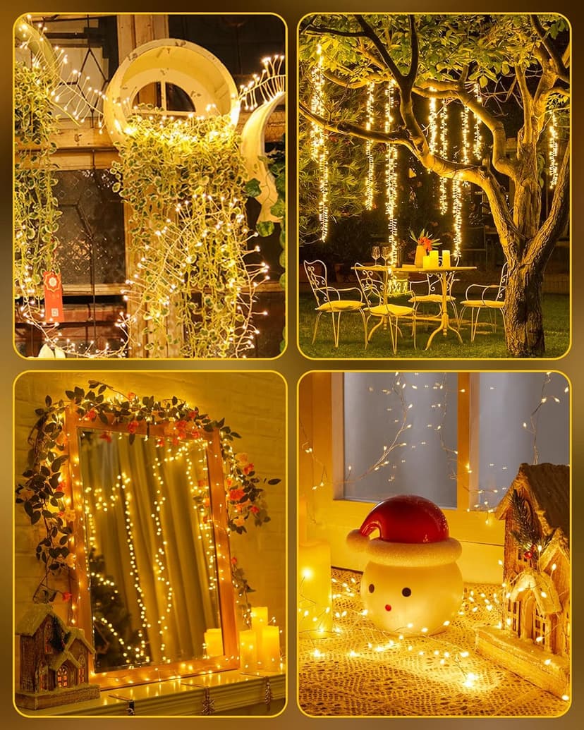 Fairy Lights Battery Operated, Fairy String Lights Waterproof Silver Wire 5 Feet 60 Led Firecracker Starry Light for DIY Wreath Home Wedding Party Bedroom Mason Jar Holiday Christmas, Warm White