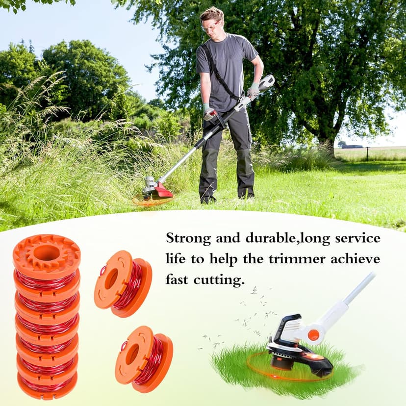 YMHB Trimmer Spool Line for Worx,12 Pack WA0010 Edger Spools Replacement for Worx, Trimmer Line Refills 0.065 inch for Worx, Suitable for Worx String Trimmers(10 Grass Trimmer Line, 2 Trimmer Cap)