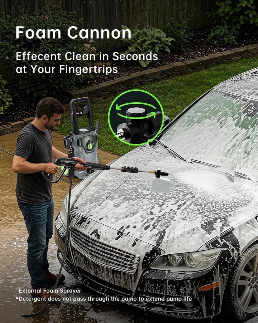 Pressure Washer, 4800PSI 3.0 GPM Max Electric Power Washer with Foam Cannon 48FT Total Long High Pressure Washer for Cars, Fences, Patios, Decks, Patios and Driveway Powerwasher