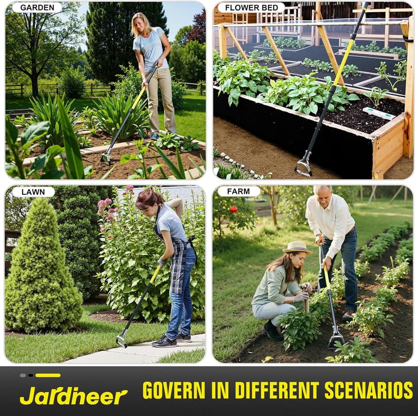 Jardineer Hula Hoe Garden Tool -4in1 Weed Puller, Cultivator, Stirrup Hoe with Ergonomic Handle, Heavy Duty Stainless Steel Head for Effortless Weeding, Digging, and Soil Aeration (64 inches)