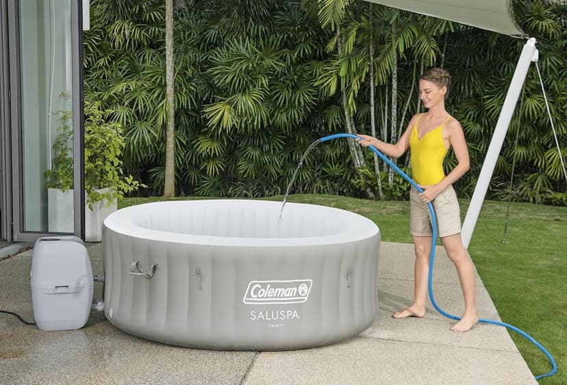 Coleman Tahiti EnergySense AirJet Inflatable Hot Tub Spa (71" x 26") | Portable Hot Tub with 2 Covers (1 Energy-Efficient Thermal Cover and 1 Standard Cover) | Fits Up to 2-4 Persons | Grey