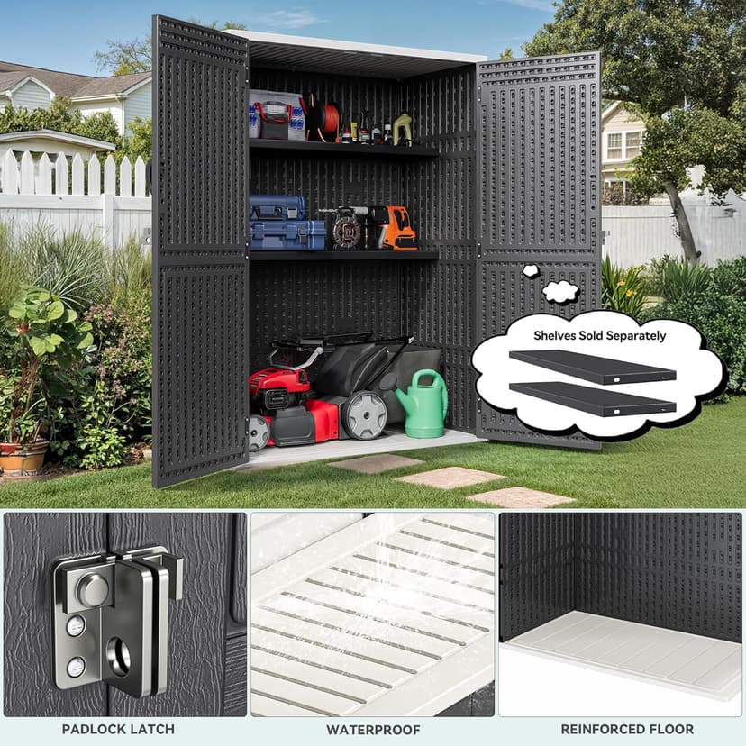 YITAHOME 59 cuft Outdoor Vertical Storage Shed, Tall Storage Shed Outdoor w/o Shelf, Outdoor Waterproof Storage Cabinet for Garage, Pool Storage, Garden Shed Outdoor Storage, Dark Gray