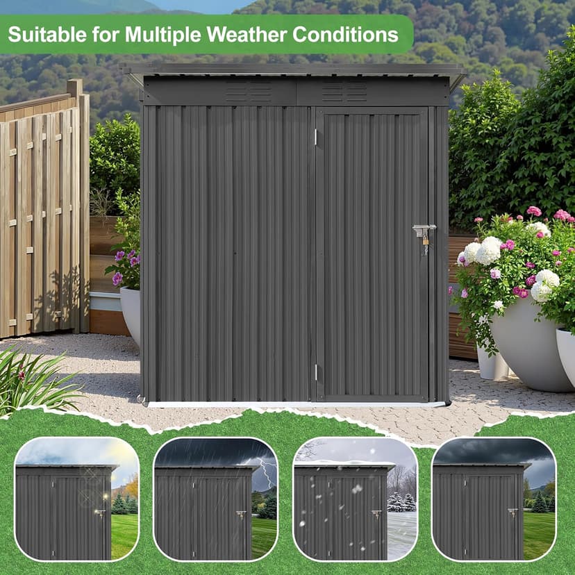 5×4Ft Outdoor Storage Shed Metal Storage Shed, Weatherproof Heavy Duty Tool Shed for Backyard & Garden Equipment, Gray