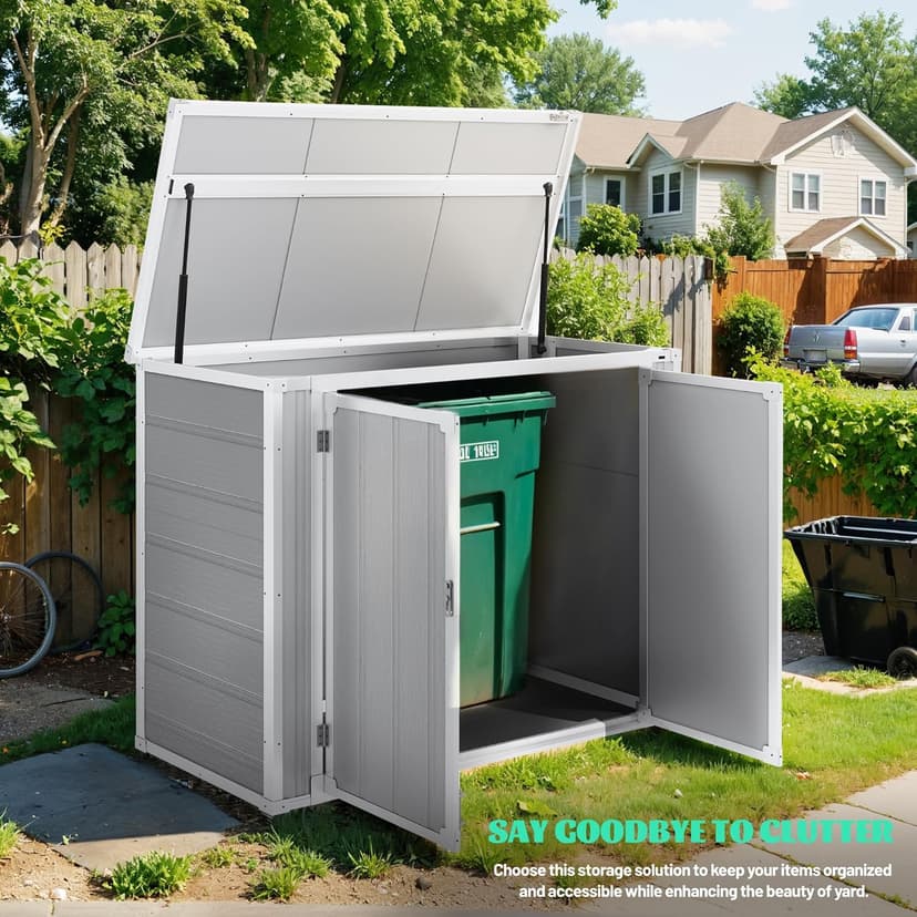 4.7x2.5ft Horizontal Resin Shed with Floor, 34.5 Cu Ft Outdoor Storage Shed for Trash Cans and Garden Tools, Waterproof Plastic Outdoor Shed for Lawn Mower, Pool Toys, Bicycle (Gray)