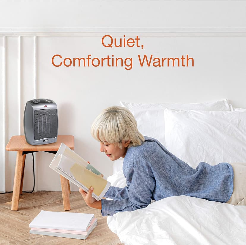 Lasko Portable Indoor Electric Ceramic Space Heater with Tip-Over Safety Switch, Overheat Protection, Thermostat and Extra Long Cord, 2 Speeds, Safe for Home, 9.2 Inches, Dark Gray, 1500W, 754201