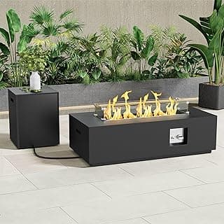 42" Rectangular Propane Fire Pit table 50,000 BTU Fireplace Table with Wind Guard, Lid, Rocks and Cover - Fire Pits & Outdoor Fireplaces - Gas Fire Pits for Outside Patio (Black, 42" Standard)