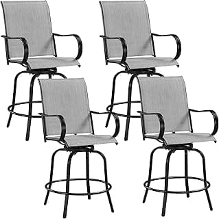 Yaheetech Patio Swivel Barstools Outdoor Chairs Set of 4, High Bistro Stools Outdoor Furniture, All-Weather Patio Stools for Outside, Beach, Lawn, Poolside and Garden, Black/Light Gray