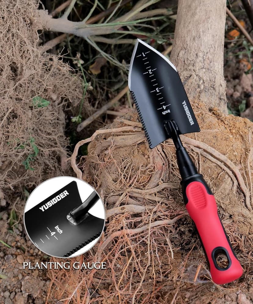 Stainless Steel Garden Hand Tools - Heavy-Duty Garden Planting Trowel, Weeding Shovel - Red Handle