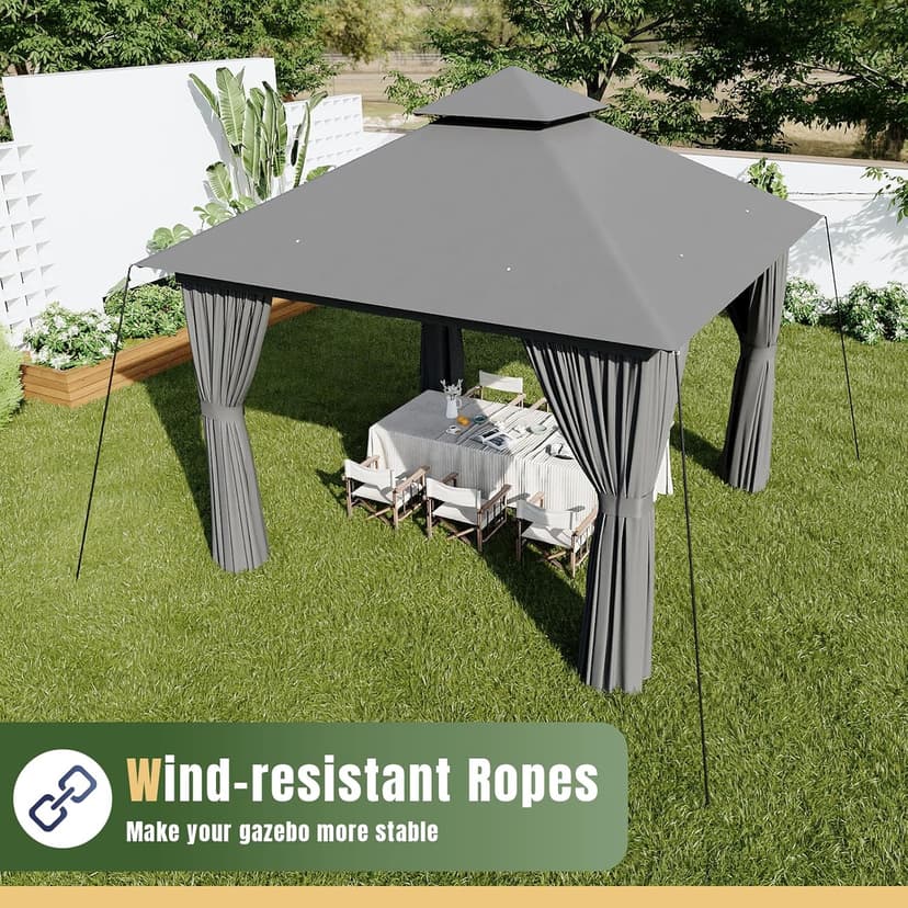 AOXUN Outdoor Gazebo for Patio 10x10, Metal Frame Canopy with Double Roofs, Heavy Duty Party Tent and Shelter with Mosquito Netting and Privacy Screen for Backyard, Lawn, Garden, Deck (Grey)