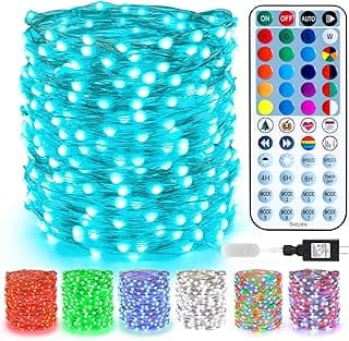 BrizLabs Christmas Fairy Lights - 66ft 200 LED Color Changing Fairy Lights with Remote, Plug-in RGB Rainbow Xmas Twinkle Light Indoor Red White & Blue Starry Light for Home Party Wedding 4th July
