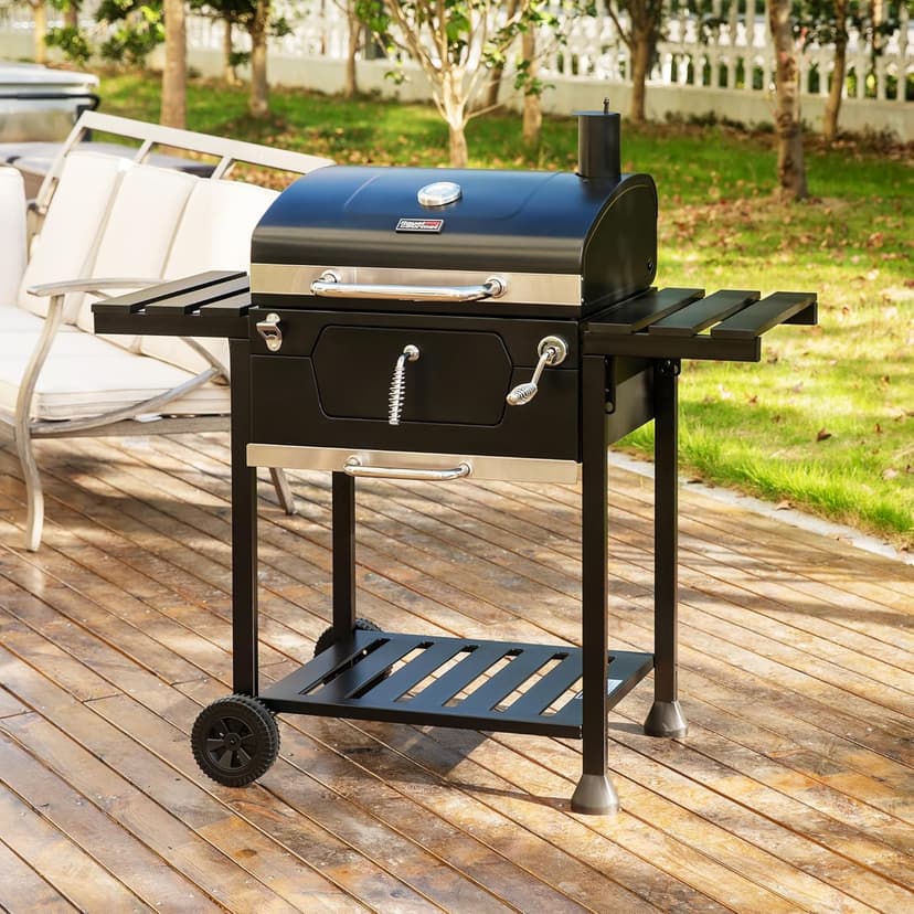 Royal Gourmet CD1824EC 24-Inch Movable Charcoal Grill with Cover, 490 Sq. In. Cooking Area, Outdoor Barbecue Grill with Foldable Side Tables for Outdoor Picnic and Camping Grilling, Black