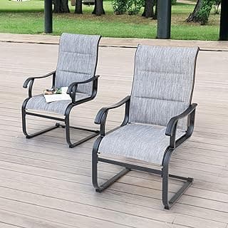 NUU GARDEN Patio Dining Chairs Set of 2, All Weather Outdoor Padded Textilene Patio Chairs, Breathable Spring Motion Textile High Back Outdoor Dining Chairs for Backyard, Lawn, Deck, Grey