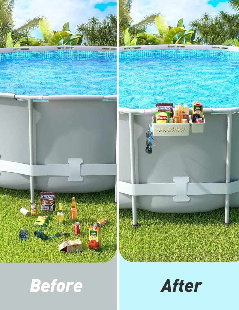 2024 Upgrade 2 Sets Poolside Storage Basket, Above Ground Pool Accessories, Swimming Pool Storage Basket with Pool Cup Holder, Poolside Storage to Organize Cup Towel