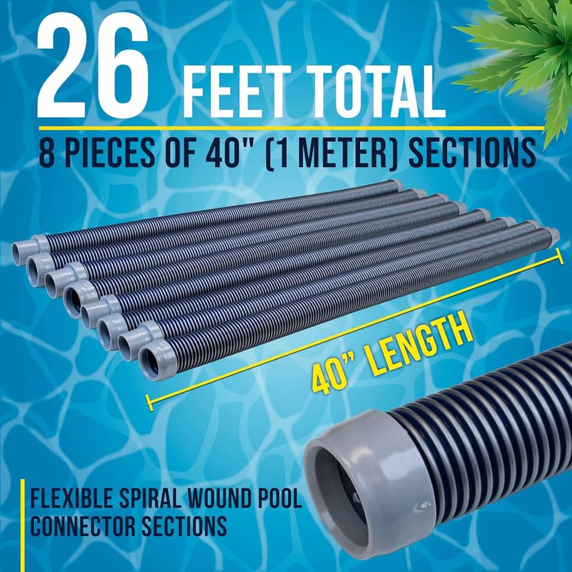 U.S. Pool Supply Pool Vacuum Hose, 8 Piece Pool Hose Set - 40" Blue Flexible Spiral Wound Connector Sections with 1.5" Male & Female Cuff Ends, Replacement Fits Most Inground Automatic Cleaner Brands