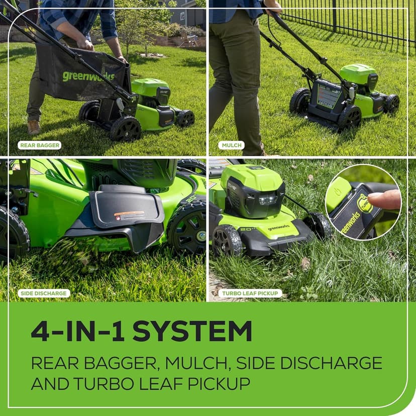 Greenworks 48V (2 x 24V) 20" Brushless Cordless (Push) Lawn Mower (LED Headlight), (2) 4.0Ah Batteries and Dual Port Rapid Charger Included (125+ Compatible Tools)