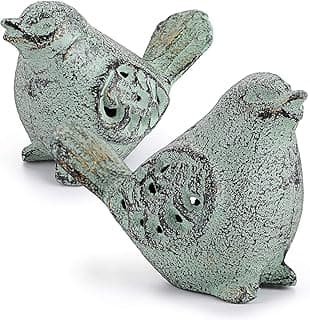 OwnMy 2PCS Cast Iron Green Bird Sculptures - Outdoor & Indoor Small Statues, Hollow Carved Bird Figurines Ornaments Decorative Animal Figurines for Garden Patio Home Decors