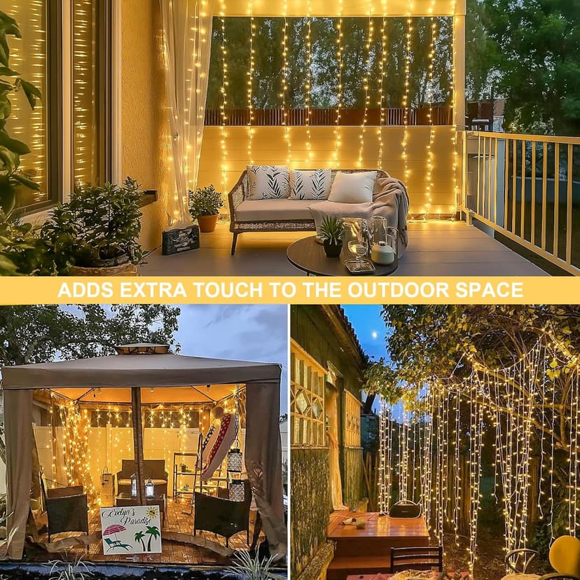 JMEXSUSS 300 LED Remote Control Christmas Curtain Lights, Plug in Fairy Curtain Lights Outdoor, Window Wall Hanging Curtain String Lights for Bedroom Backdrop Wedding Party Indoor Decor, Warm White