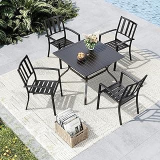 MFSTUDIO Metal Patio Dining Sets for 4, Outdoor Dining Sets with 1.57” Umbrella Hole, 4 Garden Backyard Metal Chairs and Larger Square Patio Table, Black