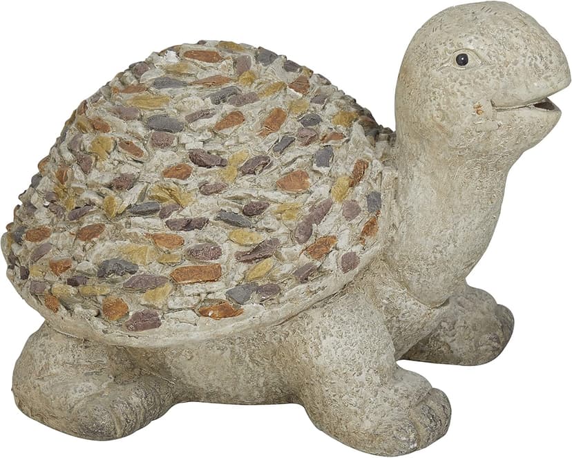 Deco 79 Polystone Turtle Decorative Garden Sculpture Indoor Outdoor Garden Statue with Stone Mosaic Design, Outdoor Sculpture 14" x 11" x 10", White