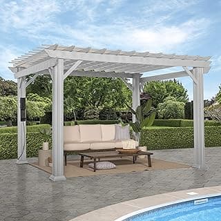 Backyard Discovery Hawthorne 12' x 10' Traditional Galvanized Steel Pergola Kit with Shade Sail Canopy, Powder-Coated Finish, All-Season Durability, High-Wind Rating for Outdoor Patio, Deck, Garden