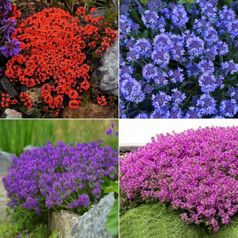 20000+ Mixed Creeping Thyme Seeds, Thymus Ground Cover Plant Seed for Outdoor Lawns Landscaping, Magic Red Purple Blue Carpet Seed for Planting, Perennial Flower for Garden Road - Non GMO Heirloom