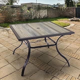 4 Person Patio Dining Table with 37 inch Square Wooden-Like PVC Table Top and Umbrella Hole for Backyard Bistro Outdoor Furniture - Brown