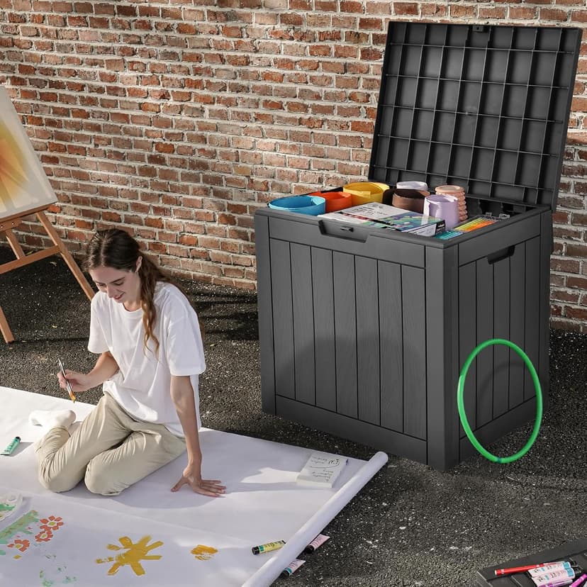 DWVO 30 Gallon Outdoor Storage Box with Side Handles and Lockable Lid, Weatherproof Resin Deck Box for Patio, Cushions, Garden Tools, and Supplies - Black