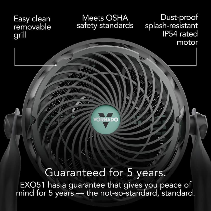 Vornado EXO51 Heavy Duty Air Circulator Shop Fan with IP54 Rated Dustproof and Water-Resistant Motor, Green, CR1-0389-17, Medium