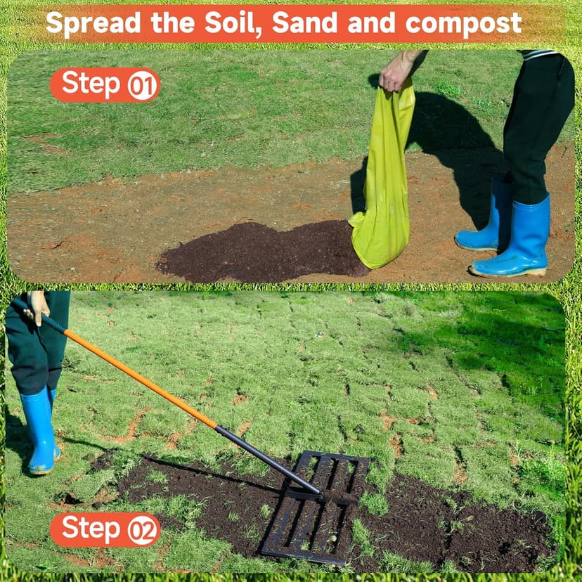 Lawn Leveling Rake-Lawn Leveling Tool-30” x 10” Ground Plate-78” Extra Long Handle for Yard Garden Lawn