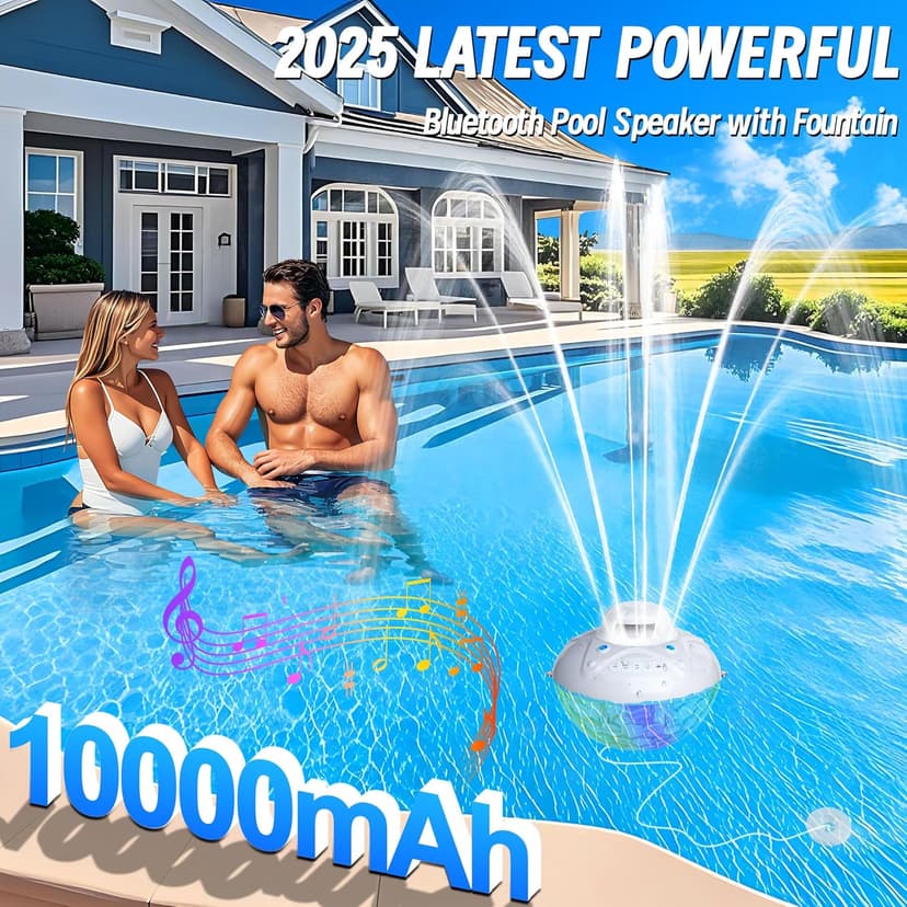 KingSom 3 in 1 Bluetooth Pool Speaker with Pool Fountain Light, 10000mAh Floating Pool Speaker, IP68 Waterproof Hot Tub Speakers, Loud Sound, BT5.4,24H Playtime Rechargeable pool Water Fountain, White