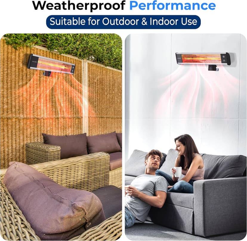 SereneLife Infrared Patio Heater, Wall-Mounted Electric Heater with Remote Control, 1500W, IP65 Approved, Odorless, Indoor/Outdoor for Patio, Restaurant, Backyard, Garage, Decks