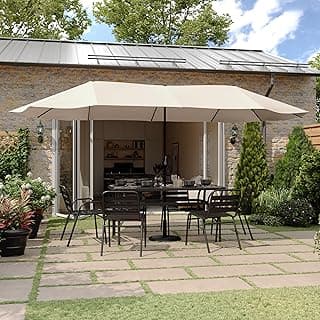 Flash Furniture Elizabeth Triple Head Patio Umbrella, Commercial Grade Umbrella with Easy Lift Crank Function, Water and Weather Resistant, 15 FT, Tan