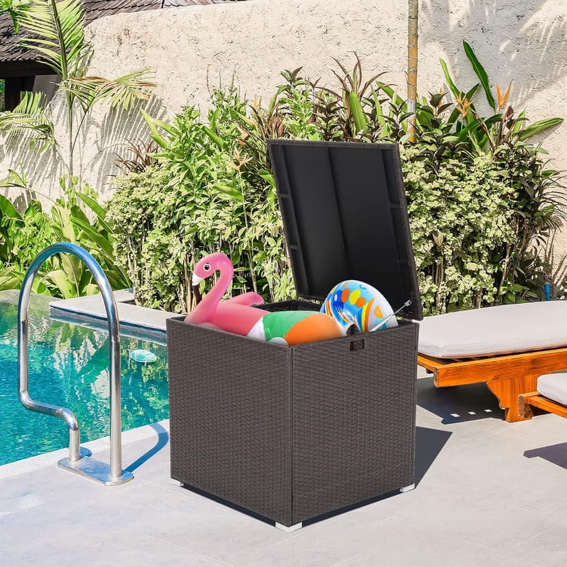 RELAX4LIFE Outdoor Storage Box 72-Gallon - Outside Wicker Storage Bin with Waterproof Zippered Liner, Gas Strut, Package Delivery Boxes for Outside, Accessories, Garden Tools Storage Deck Box