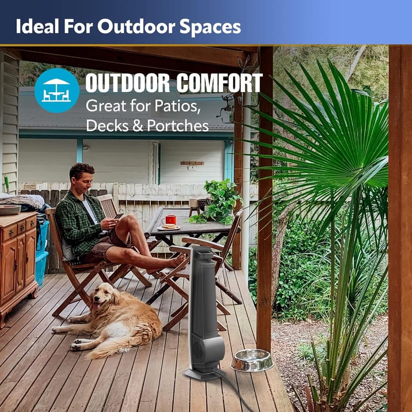 Lasko Outdoor Living Oscillating Tower Fan, for Decks, Patios and Porches, 10 Foot Power Cord, 4 Refreshing Speeds, 42", Grey, YF202