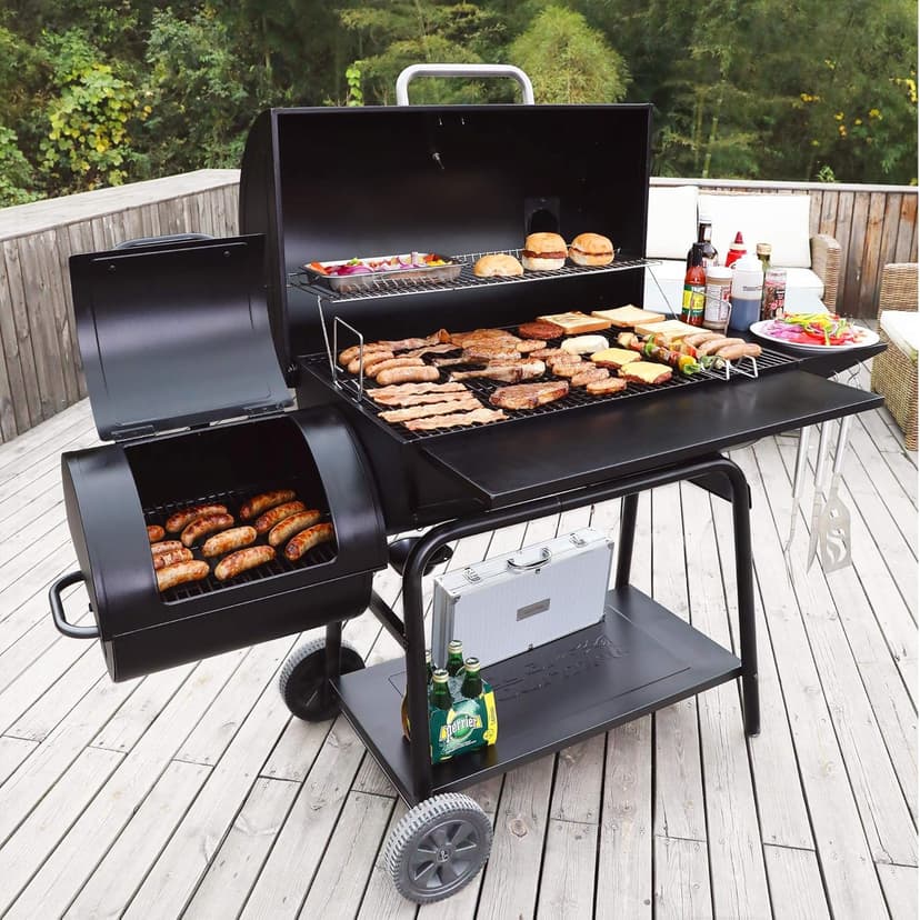 Royal Gourmet CC2036F Barrel Charcoal Grill with Offset Smoker, Outdoor BBQ Grill with 1200 Sq. In. Grilling Area for Large Event Gathering, Black