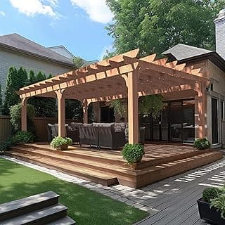 VEIKOU 12x20 FT Cedar Wood Pergola Kit with Snow Wind Support, Slatted for Patio, Backyard, Garden