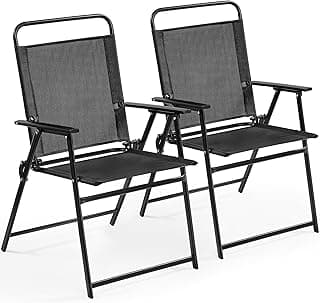 Yaheetech Outdoor Patio Chairs Set of 2, Folding Patio Chairs with Metal Frame, Armrests, Portable Dining Chairs for Camping, Lawn, Garden and Porch, Black