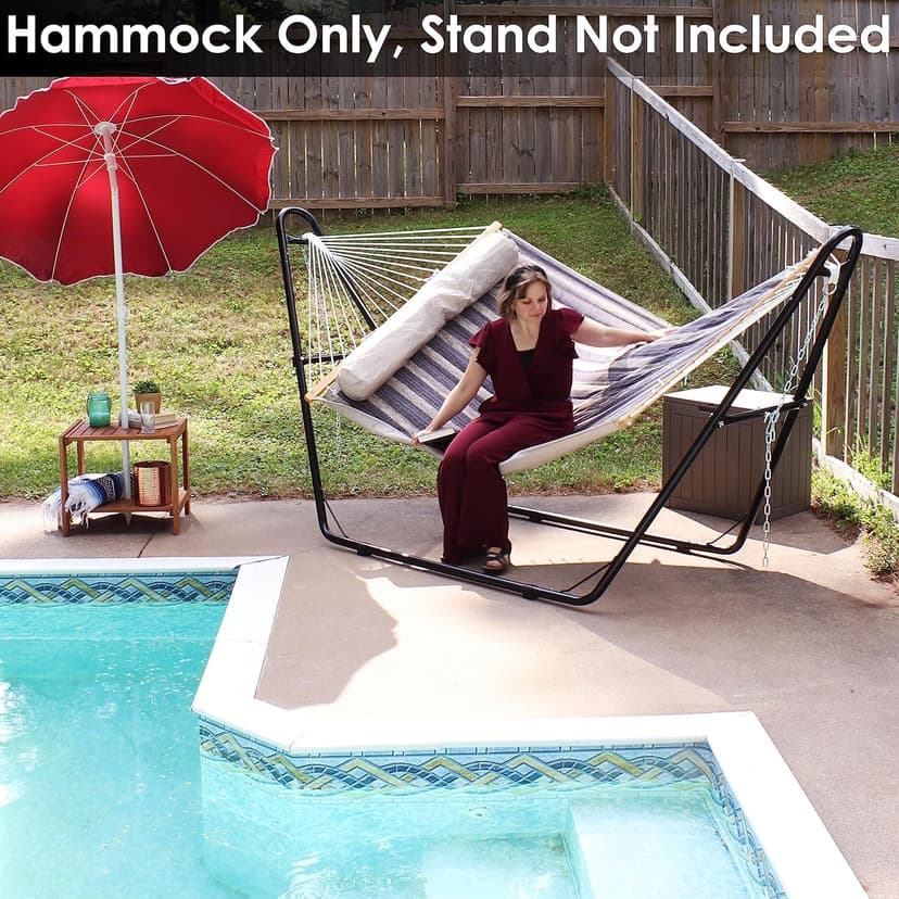 Sunnydaze Quilted Outdoor Hammock with Spreader Bars - Heavy-Duty 450-Pound Capacity Double Hammock for Outside - Mountainside