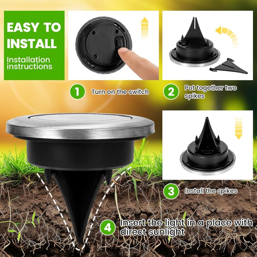 Mini Solar Ground Lights, 12 Pack Solar Powered Pathway Lights, Warterproof Outdoor Light for Garden, Driveway, Walkway, Backyard, Patio (Cool White)