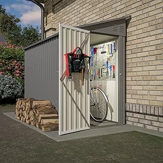 4×8 FT Outdoor Metal Storage Shed,Heavy-Duty Lean to Storage Shed with Floor Base,Garden Tool Metal Storage House W/Lockable Door and 2 Air Vents,Weather Resistant,for Backyard,Patio,Lawn,Gray