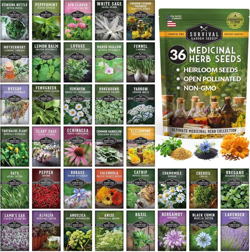 Ultimate Medicinal Herbs 36 Variety Pack - 28,000+ Herb Seeds for Planting Essential Healing Plants - Mixed Assortment with Culinary, Medicinal, Tea Herbs - Non-GMO Heirloom - Survival Garden Seeds