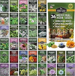 Ultimate Medicinal Herbs 36 Variety Pack - 28,000+ Herb Seeds for Planting Essential Healing Plants - Mixed Assortment with Culinary, Medicinal, Tea Herbs - Non-GMO Heirloom - Survival Garden Seeds