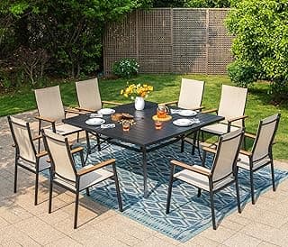 Sophia & William Patio Dining Set for 8, Lightweight Aluminum Outdoor Dining Chairs and Large Square Metal Table, Stackable Chairs and Easy to Move for Lawn Garden Yard (Beige)
