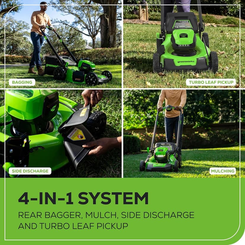 Greenworks 40V 20" Brushless Push Mower, 4.0Ah Battery (Aluminum Handles + Light)